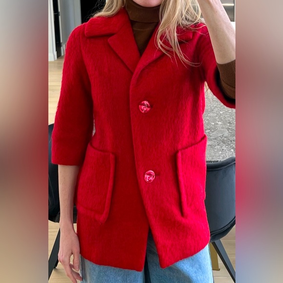 Red wool pea coat - Picture 3 of 5